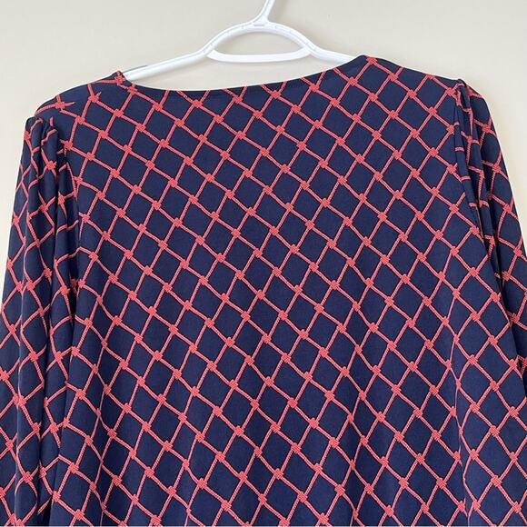 Banana Republic Navy / Red Patterned Long Sleeve V-Neck Blouse Size Large - Picture 5 of 10